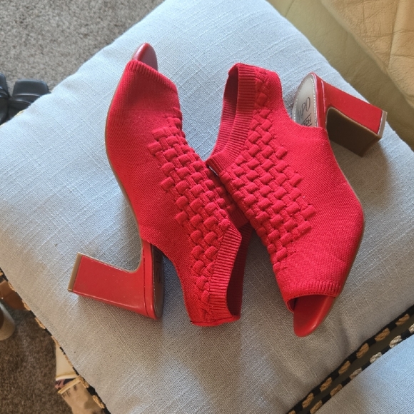 Impo Shoes - Impo Red Knit Peep-Toe Heels